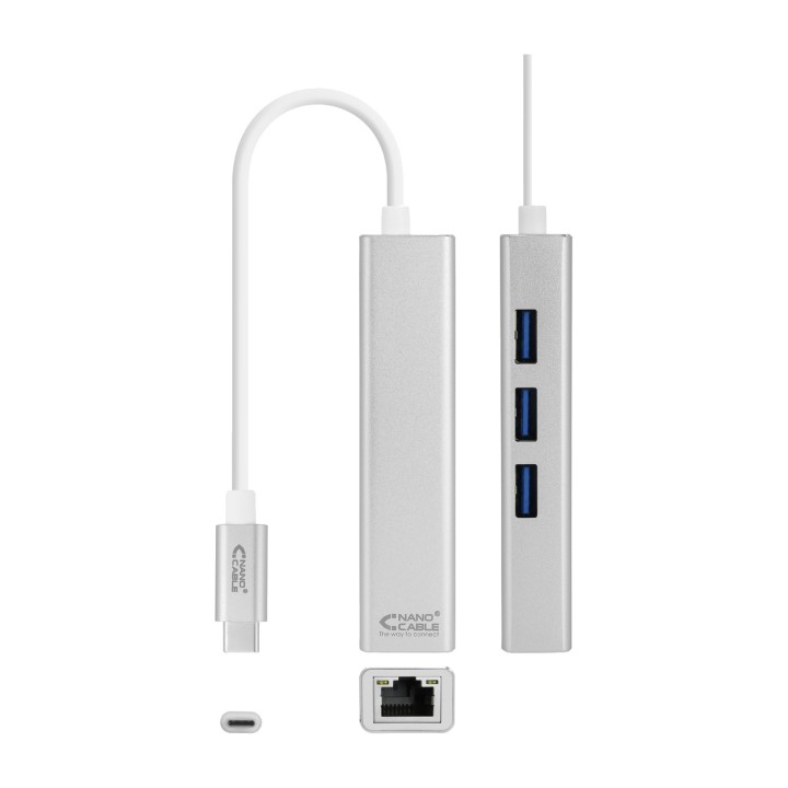 NANOCABLE Hub USB-C con Ethernet Gigabit e tre porte di tipo