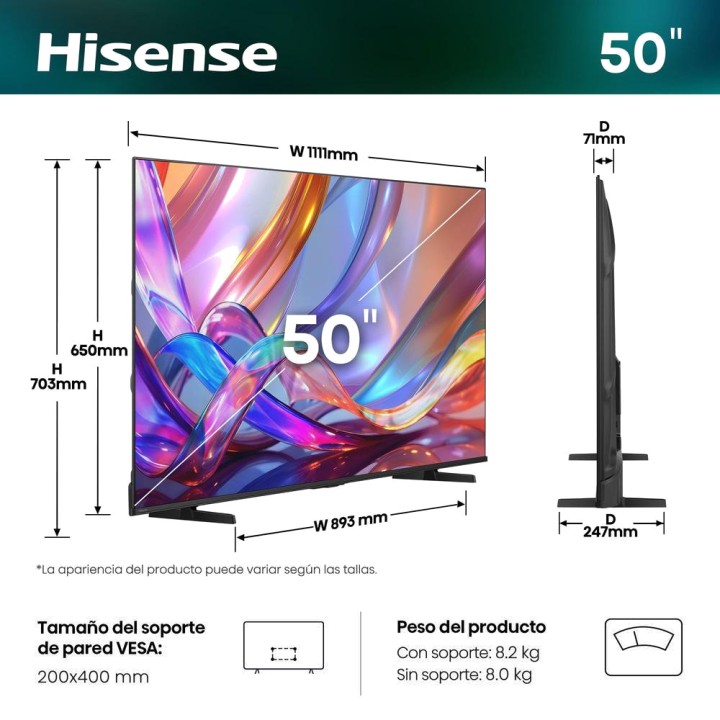 HISENSE Téléviseur QLED 4K 50E7S 50" MGS0000033322