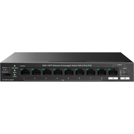 switch poe no gestionable de 8 puertos gigabit con enlaces ascendentes g1110pf 120w