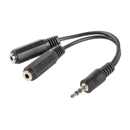 stereo minijack audio rozdeľovací kábel zo zástrčky na dve zásuvky 3,5mm 10 cm