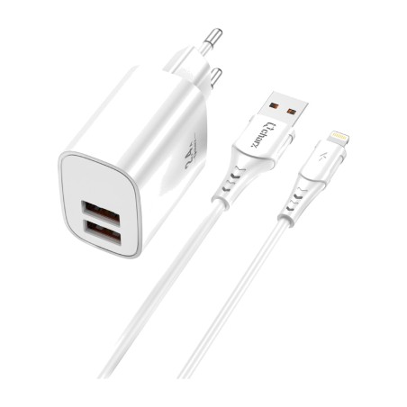 wall charger kit with usb-a to lightning cable apolo 2,4a 1 m