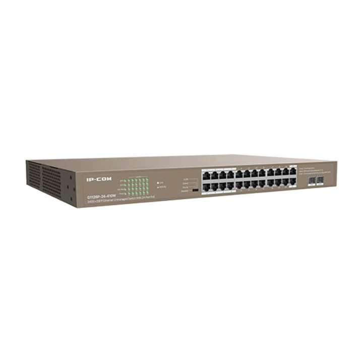 IP-COM Switch PoE no gestionable de 24 puertos Gigabit y 2