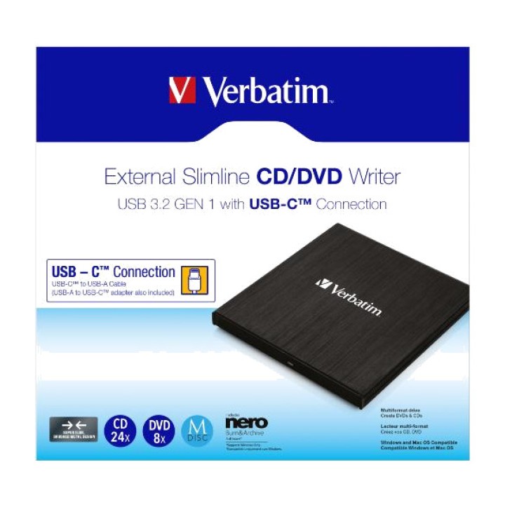 VERBATIM Masterizzatore DVD esterno SLIM-USB-C-3.2 GEN1