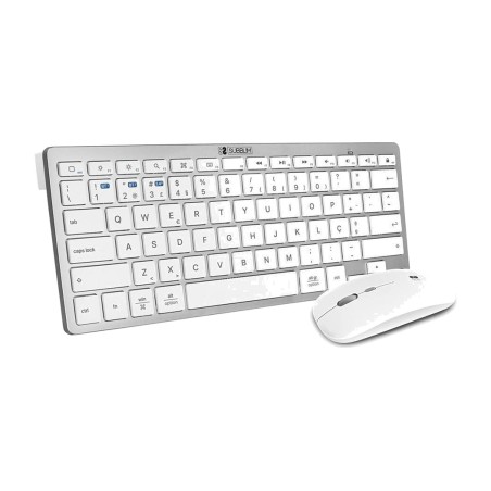 pack de teclado compacto portugués y ratón inalámbricos multidispositivo bt 2.4g qwerty-pt