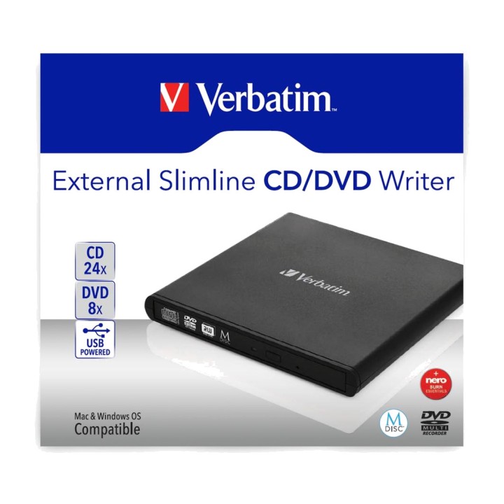 VERBATIM Grabadora de DVD externa portátil SLIMLINE-USB-2.0