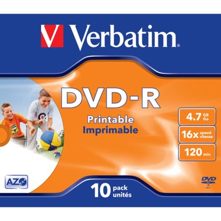 printable recordable blank discs dvd-r-wide-inkjet 4,7gb 16x-spindle 10 uds 43521