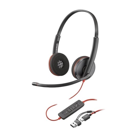 auricolare stereo cablato con cavo type-c e adattatore usb-a blackwire-3220 8x2j9a6 bulk