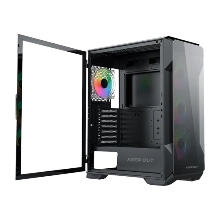 KEEP OUT Mid-tower gaming computer case with tempered glass