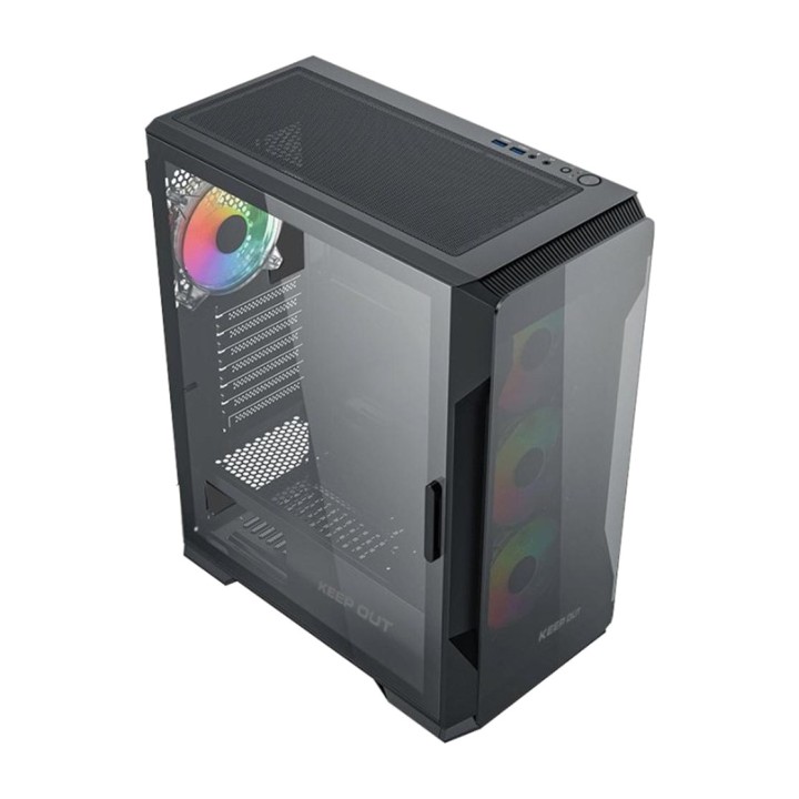 KEEP OUT Mid-tower gaming computer case with tempered glass