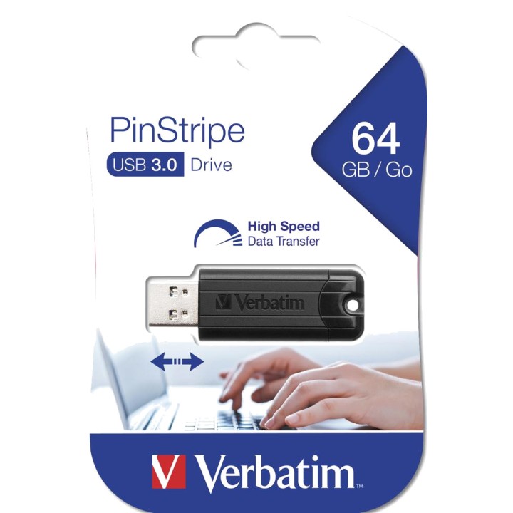 VERBATIM Memória USB retrátil PINSTRIPE-3.0 64GB