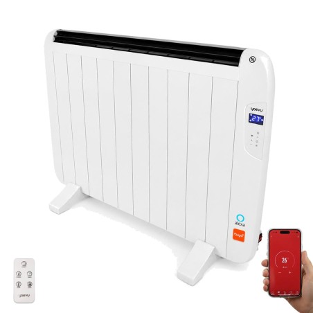 radiateur électrique en aluminium avec wi-fi, programmateur et télécommande 1500w