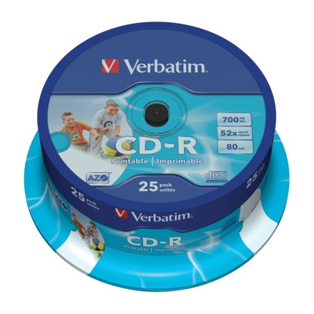 printable recordable compact discs cd-r-wide-inkjet 700mb 52x-spindle 25 uds 43439