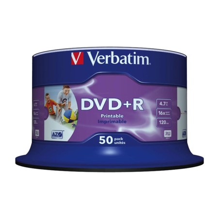 disques vierges enregistrables imprimables dvd+r-wide-inkjet no id 4,7gb 16x 50 uds 43512