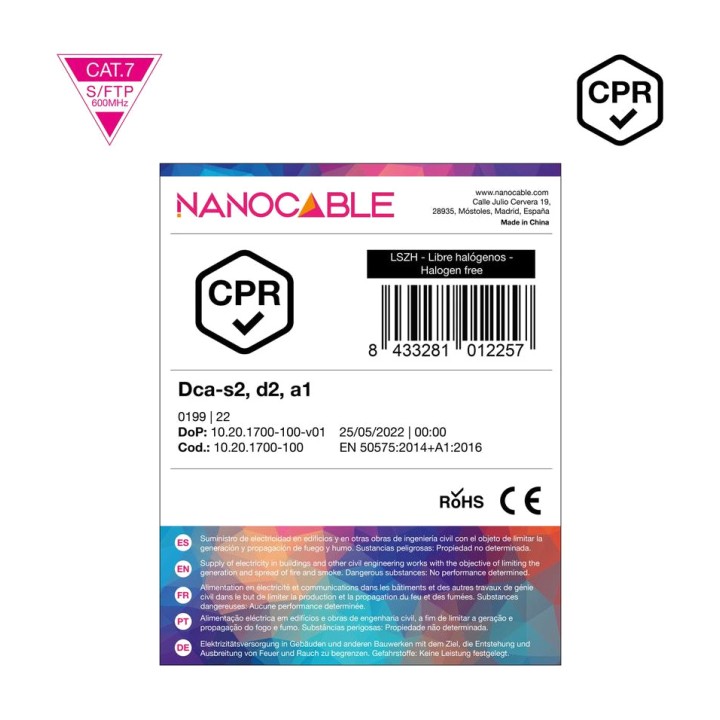 NANOCABLE Câble réseau CAT7 SFTP PIMF LSZH AWG23 100 M
