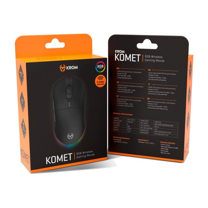 KROM Ratón gaming inalámbrico KOMET 2400DPI-RGB