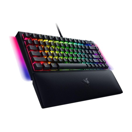 compact hot-swappable mechanical gaming keyboard with spanish layout blackwidow-v4 75% orange-switch rz03-05000400-r3e1