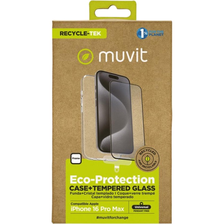 MUVIT Recycelte Handyhülle mit Displayschutz aus gehärtetem