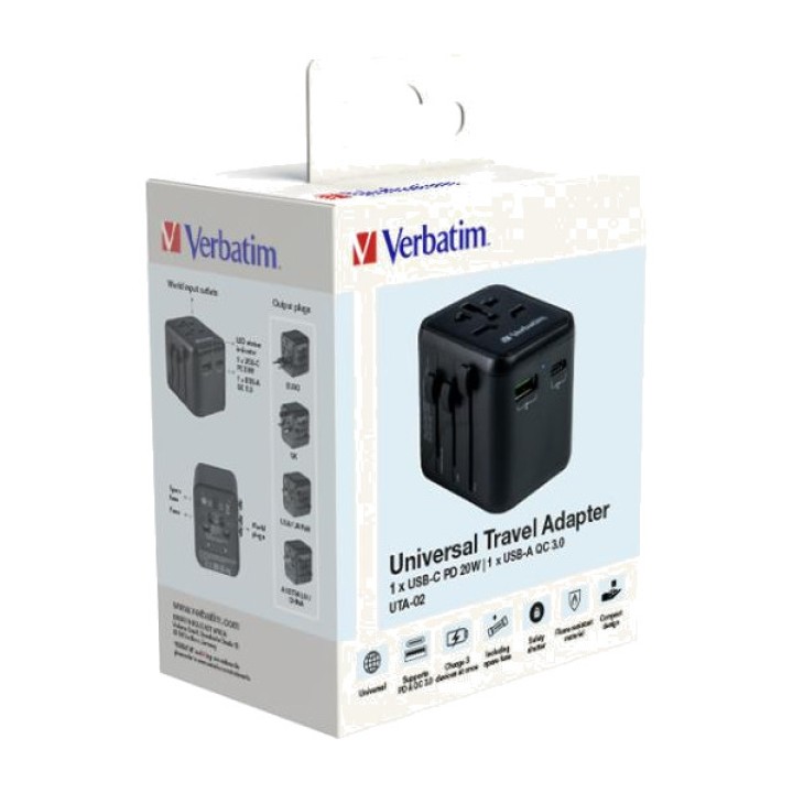 VERBATIM Universal travel plug adapter UTA-02 USB-PD 20W