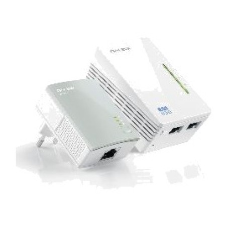 kit de 2 adaptadores plc por red eléctrica, uno con wifi n av600 300mbps