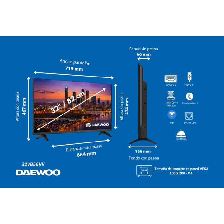 DAEWOO Televisor inteligente LED de 32 pulgadas 32VB56HV