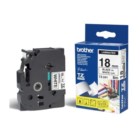 ruban laminé noir sur fond blanc pour étiqueteuse tze-241 18mm