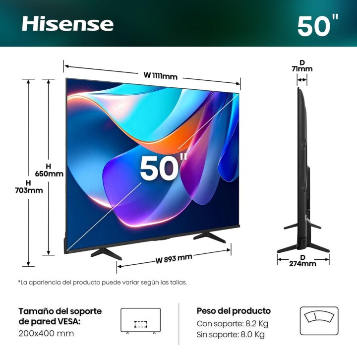 HISENSE Television LED 4K 50A6S 50" MGS0000033313