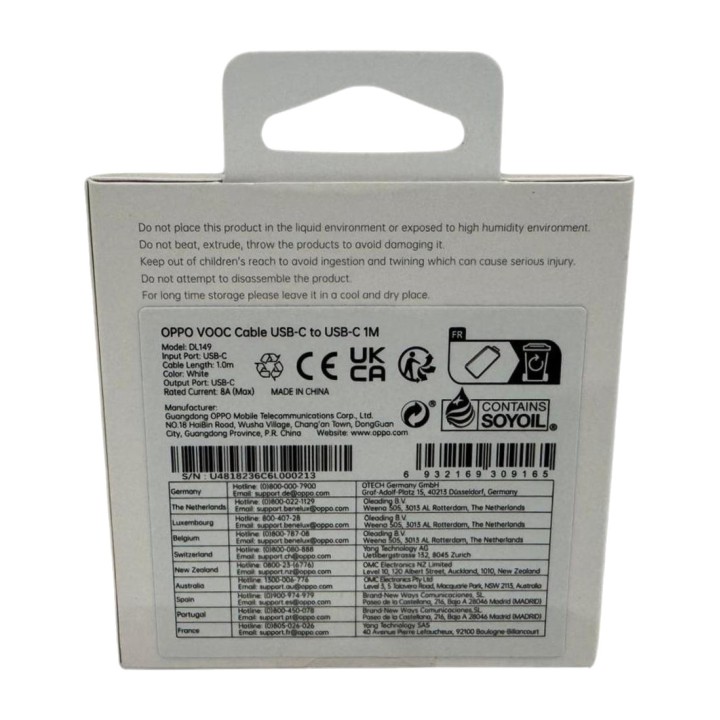 OPPO Cable de datos y carga rápida con conectores USB tipo C