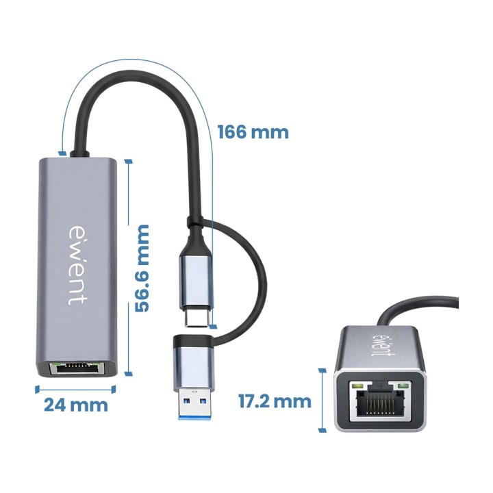 EWENT Adaptador de rede Gigabit para RJ45 com duplo conector