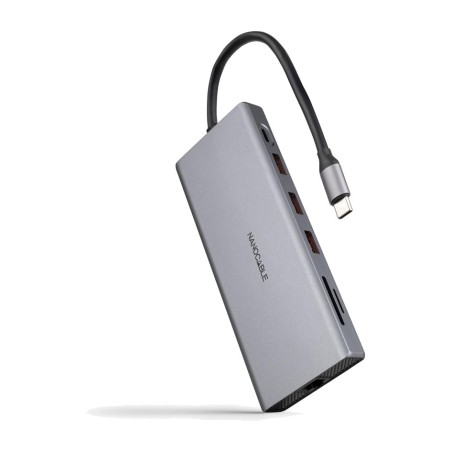 hub usb-c 12 en 1 en aluminium avec double hdmi, displayport, réseau gigabit, lecteurs de cartes sd et tf et charge power delivery 3.2 4k 60hz rj45 18 cm