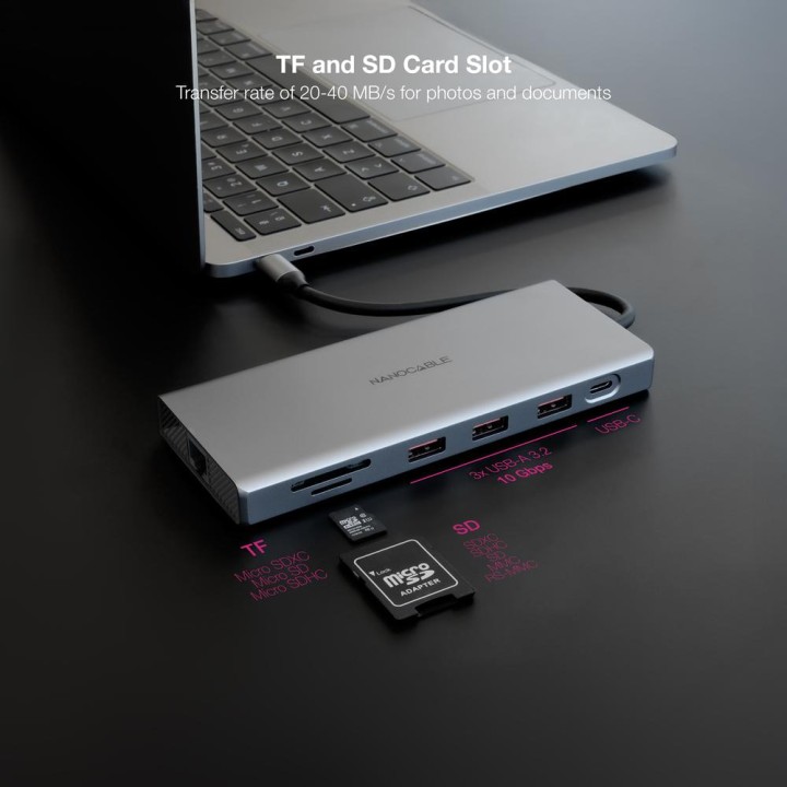 NANOCABLE Hub USB-C 12 in 1 in alluminio con doppia HDMI,