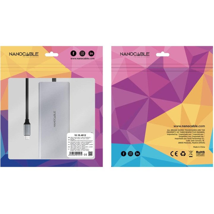 NANOCABLE Hub USB-C 12 en 1 de aluminio con doble HDMI,