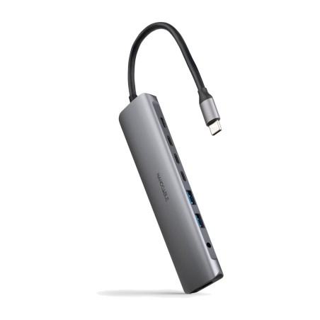 8-in-1-usb-c-hub aus aluminium mit hdmi, usb-a- und usb-c-anschlüssen, audio und power-delivery-ladefunktion 3.0 4k 60hz 18 cm