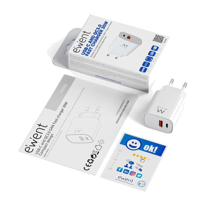 EWENT Carregador rápido de parede GaN EW1326 30W 1XUSB-C