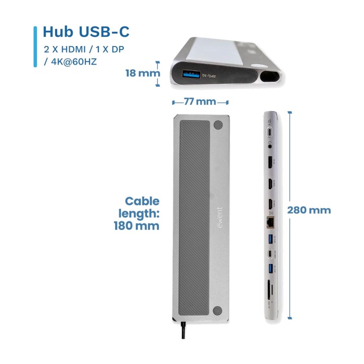 EWENT 12-in-1-USB-C-Dockingstation für Laptops EW1150
