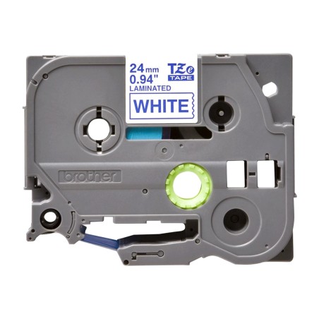 ruban laminé bleu sur blanc pour étiqueteuse tze-253 24mm