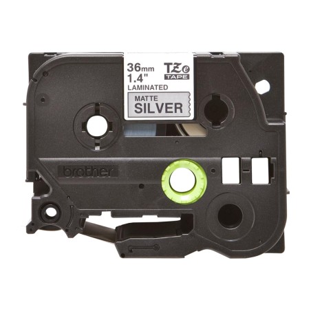 metallisiertes laminatband, schwarz auf mattem silber, für beschriftungsgerät tze-m961 36mm