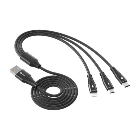 trippel usb-a laddningskabel med utgångar för lightning, usb-c och micro usb napoli-3a 1,2 m