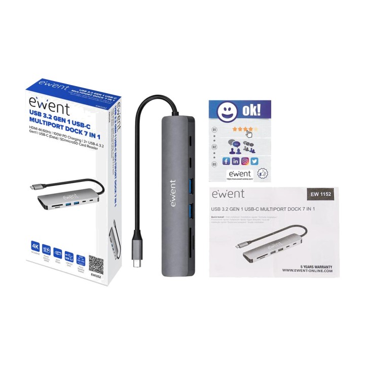 EWENT Hub multiporta USB-C 7 in 1 con HDMI EW1152 4K