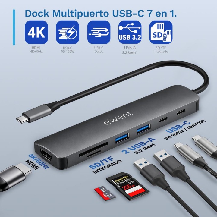 EWENT 7-in-1-USB-C-Multiport-Hub mit HDMI EW1152 4K