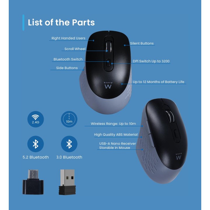 EWENT Triple-connection multi-device wireless mouse EW3243