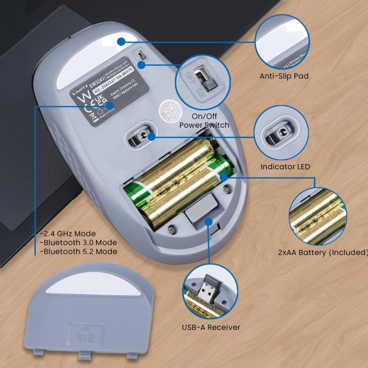 EWENT Kabellose Multi-Device-Maus mit Dreifachverbindung