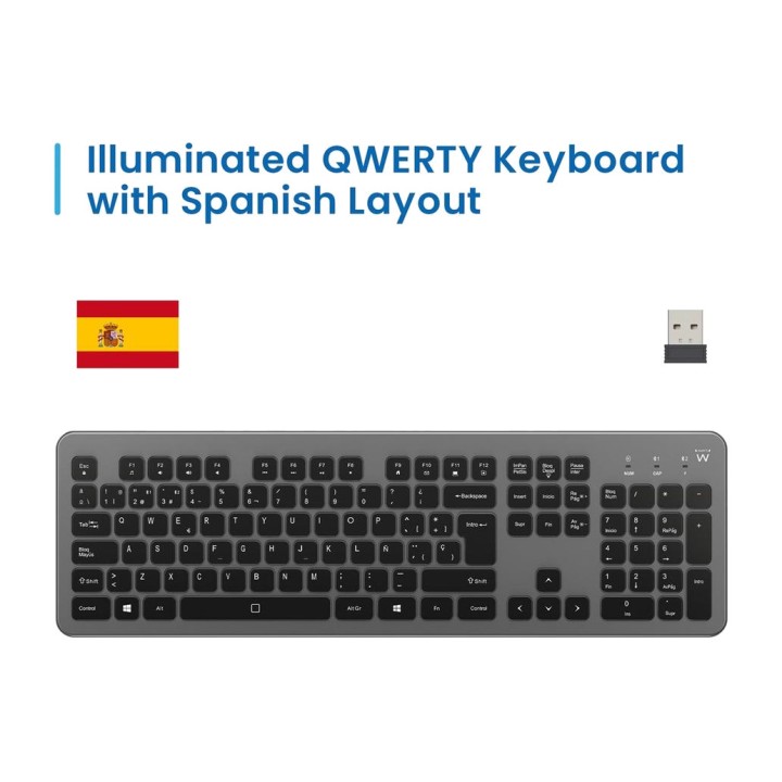 EWENT Teclado inalámbrico multidispositivo recargable con