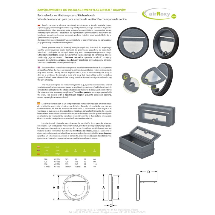 AIRROXY Non-return valve with magnetic closure for
