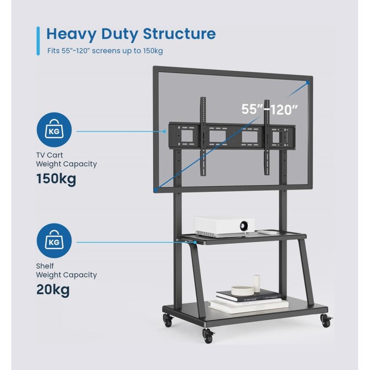 EWENT Floor stand with wheels and TV shelf EW1541 55-120"