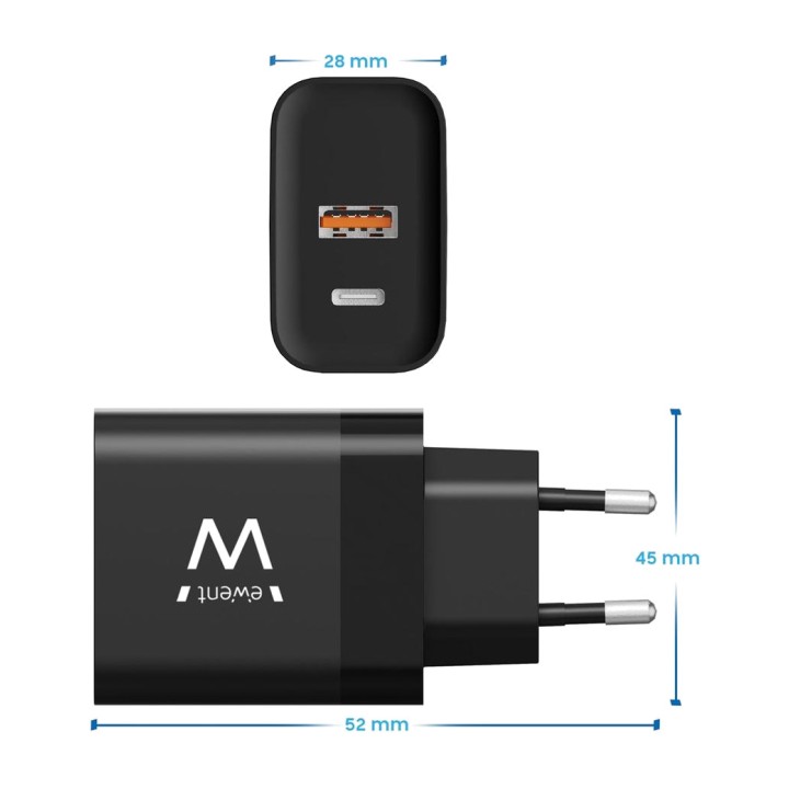 EWENT Carregador rápido de parede GaN EW1327 45W 1XUSB-C