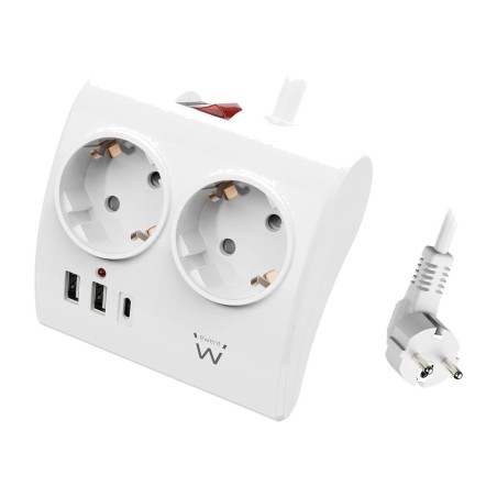 regleta con interruptor y cargador rápido 2-schuko 2xusb-a 1xusb-c 16a