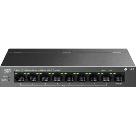 switch no gestionado fast ethernet de 9 puertos con 8 poe+ litewave-ls109p 63w