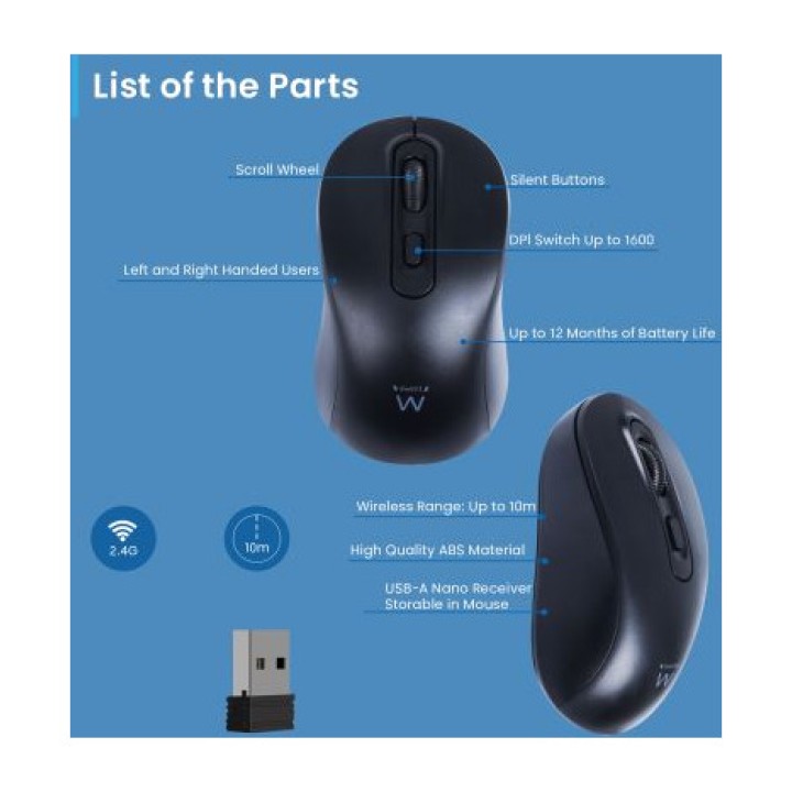 EWENT Ratón óptico inalámbrico con receptor nano EW3218