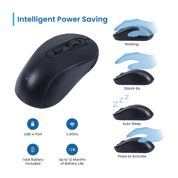 EWENT Ratón óptico inalámbrico con receptor nano EW3218