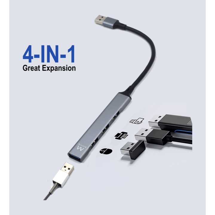 EWENT Hub USB extraplano de 4 puertos EW1144 3.2 GEN1 2.0